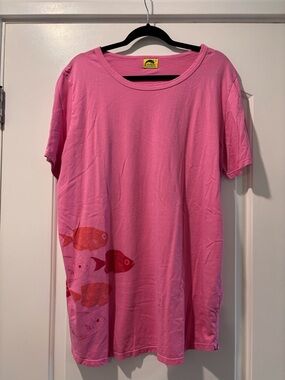 Pink Short Sleeve Tee with Fish Print - Casual Everyday Top